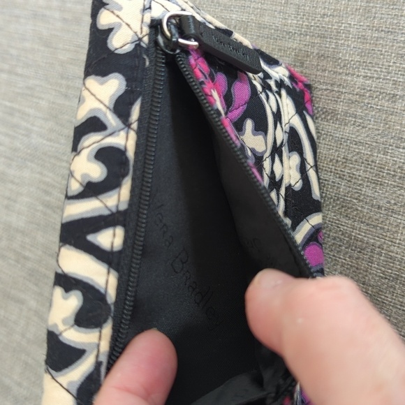 Vera Bradley Scroll Medallion Quilted Black Pink Euro Wallet - Picture 5 of 9